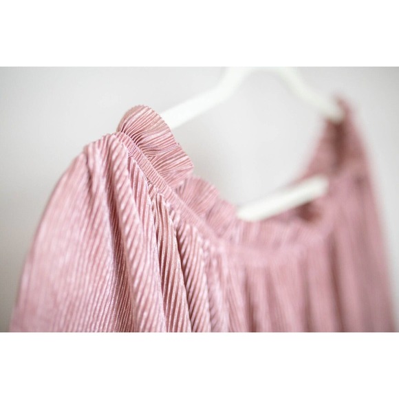 Anthropologie Deletta Vacances Pleated Pink Blouse Off The Shoulder SZ L - Picture 3 of 8